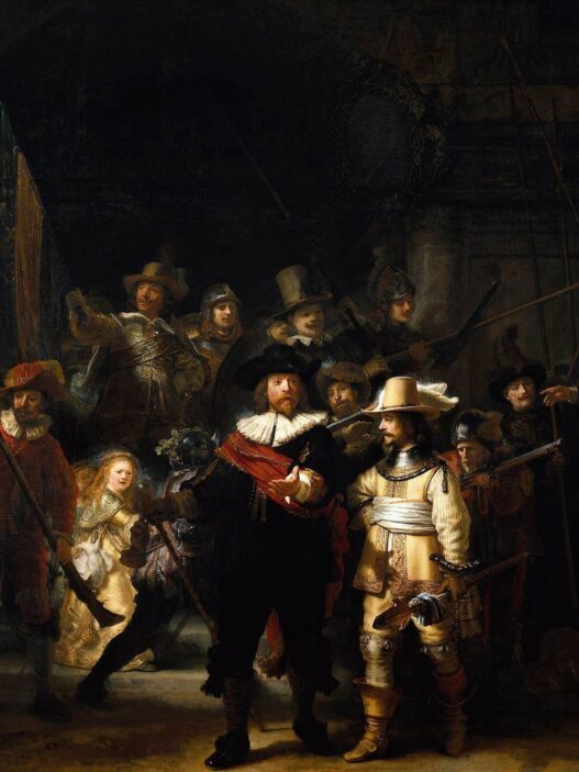 Rembrandt's The Nightwatch 1642 Oil on canvas, 363 x 437 cm Rijksmuseum, Amsterdam. Baroque Art.